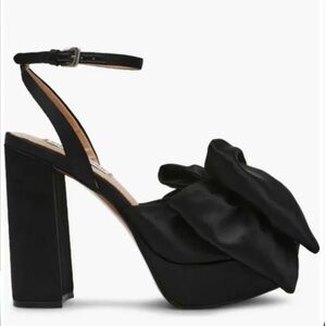 Steve Madden Black Satin Bow Platform Block Heel Sandal